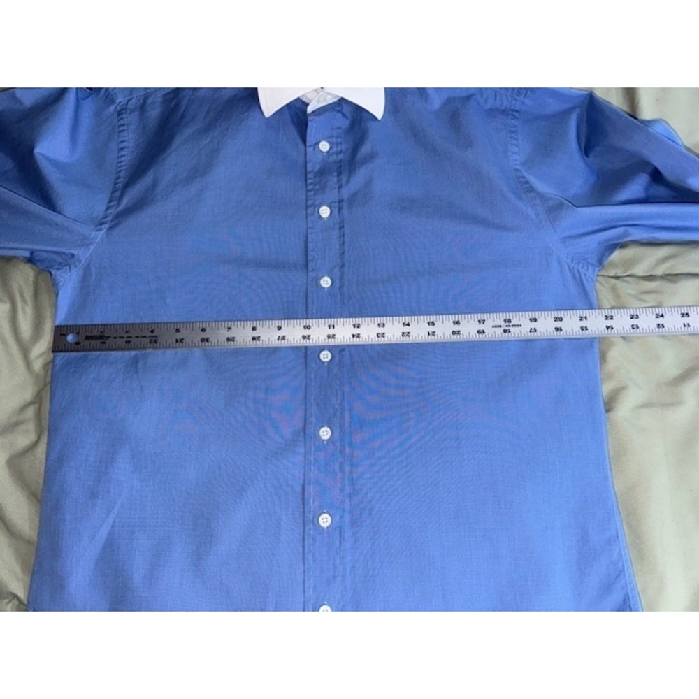 Paul Stuart Mens Shirt 15 1/2 36 M Solid Blue White Collar French Cuff Button Up - Picture 8 of 11